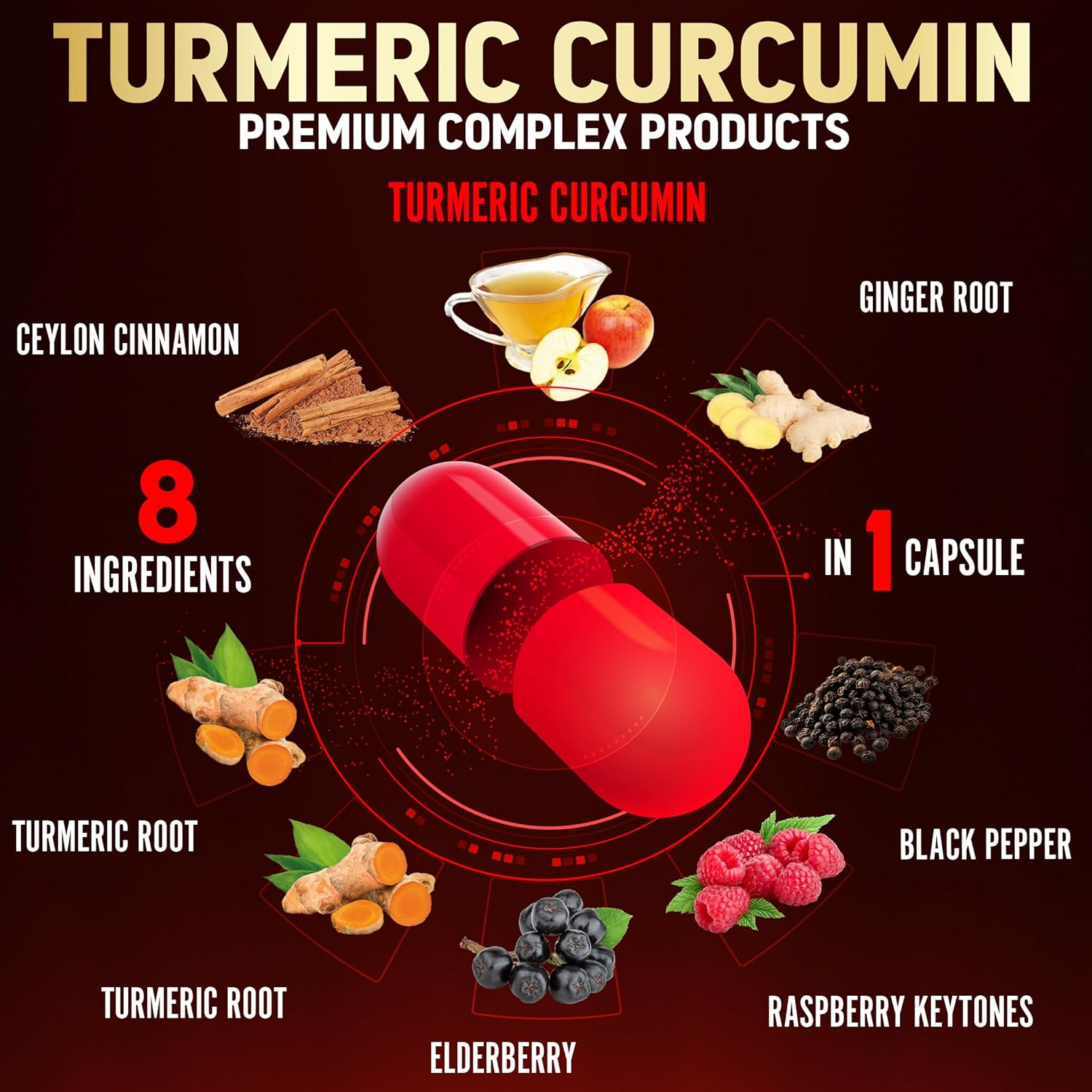 2Packs 90 Capsules Turmeric Curcumin + Apple Cinder Vinegar Capsules with Ashwagandha, Ginger, 95% Standardized Curcuminoids (6 Month Supply) image number 5