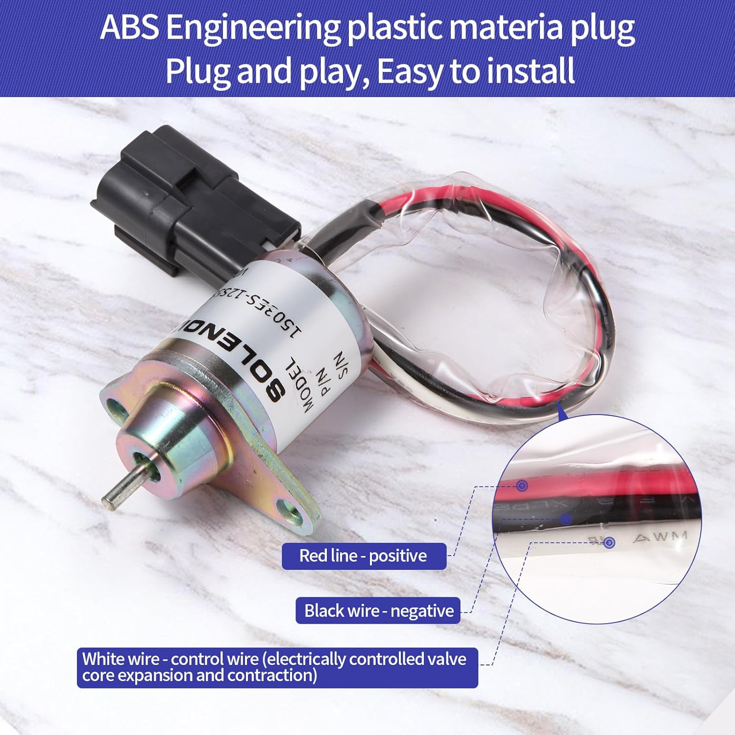 Fuel Shut off Solenoid 119233-77932 Yanmar 1503ES-12S5SUC12S Replace Woodward M810324 for John Deere 3038E 3036E 3032E 2025R 2032R 2027R 2036R Tractor Stop Solenoid 12VDC image number 3