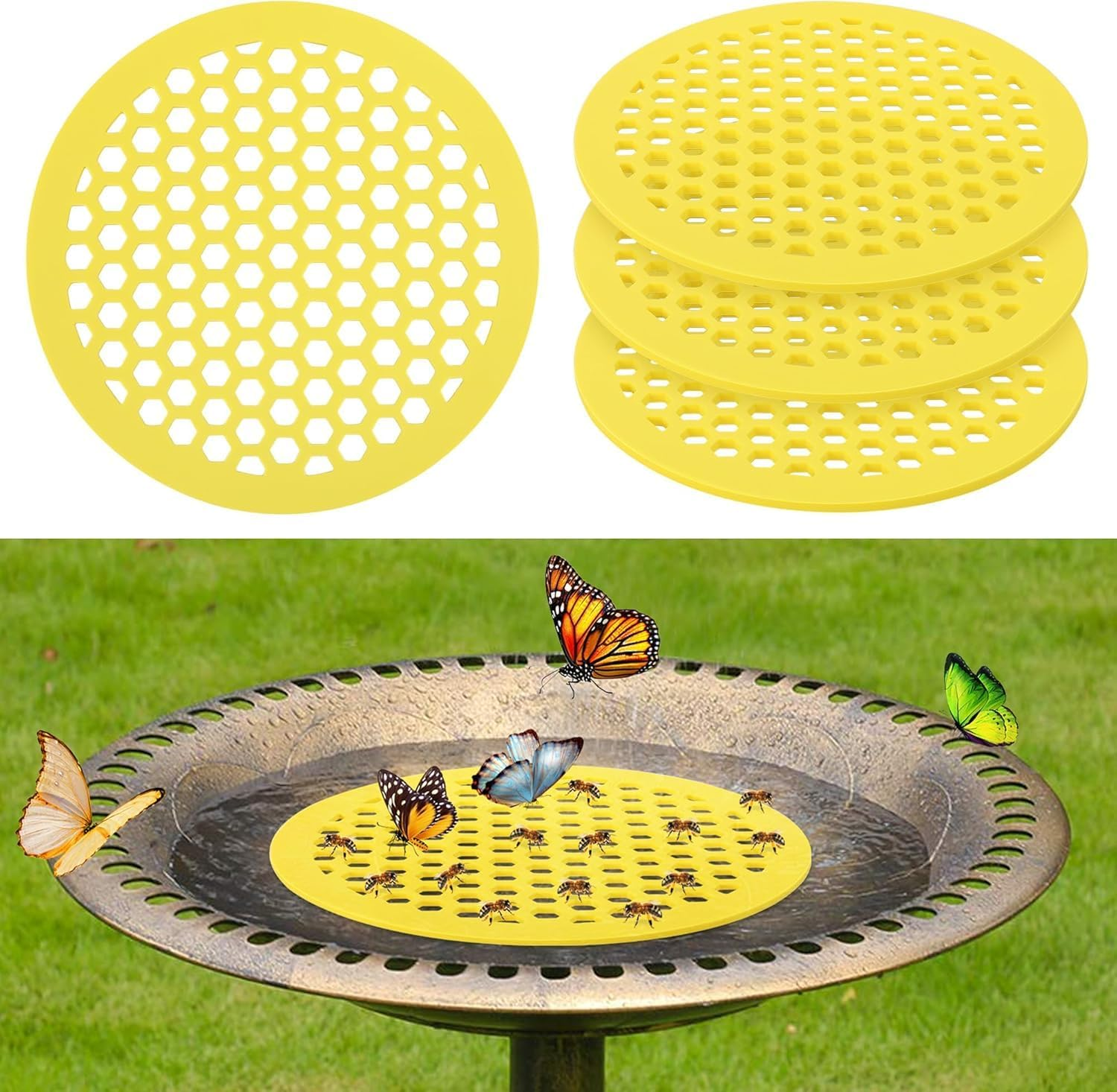 Floating Bee Island 7.87 Inch EVA Foam Floating Bee Watering Station Butterfly Waterer for Feeding, Bee Bath, Outdoor Garden Decor 4 Packs image number 4
