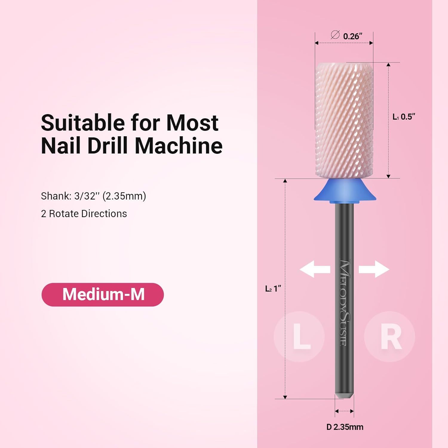 Melodysusie Ceramic Nail Drill Bits, 3/32'' Chamfer Flat Top Large Barrel Bits, Fast Remove Acrylic or Hard Gel, Nail Tool for Manicure Pedicure, Salon Home, Professional or Beginner, Pink, Medium image number 6