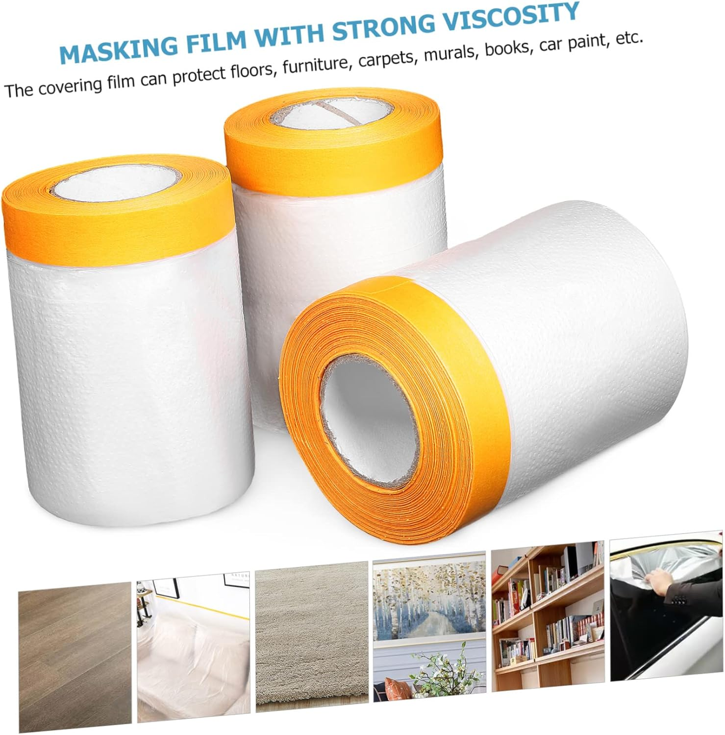 INOOMP 6 Rolls Self-Adhesive Masking Tape Film Covering Films for Painting Dust Protection, Including 30Cm&times;30M and 55Cm&times;25M/30M Sizes, Suitable for Automotive and Furniture Painting image number 1