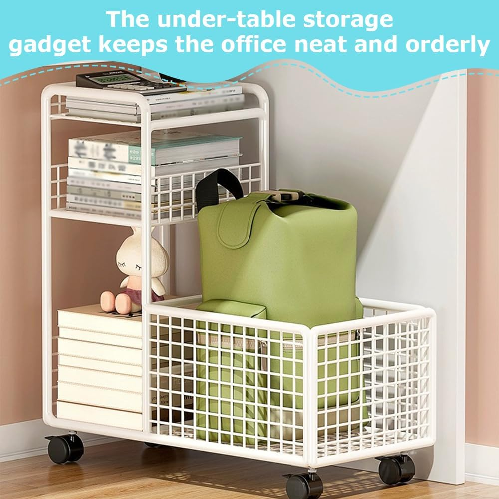 Trolley Mobile Shelving, 2 Tier Storage Rolling Cart, Multifunctional Organizer Utility Cart, Utility Storage Organizer, Mobiletrolley for Kitchen Bathroom Living Room, (52X26X53Cm, White)