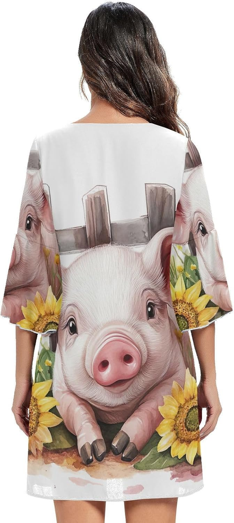 Cute Pig Floral Short Dress Printed Line Maternity Dress S-XXL image number 3