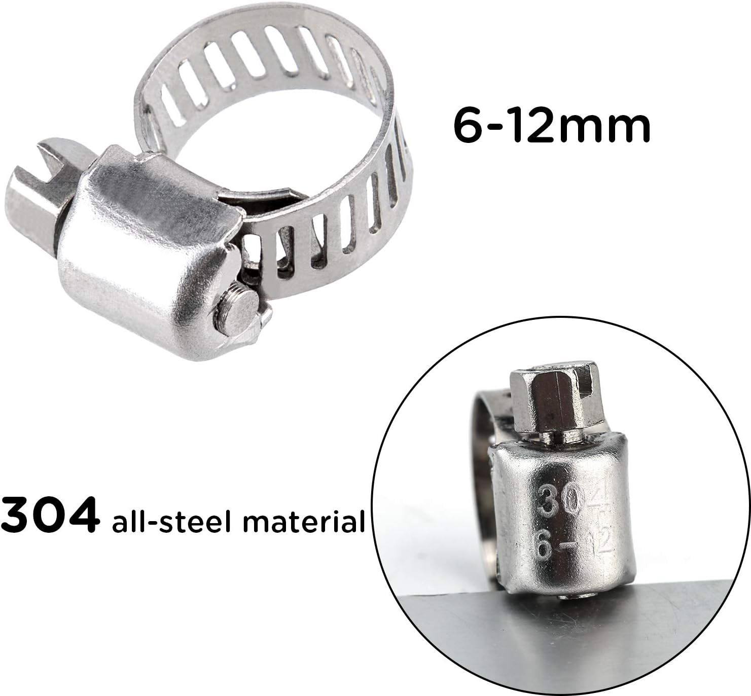 LUTER 20Pcs Hose Clamp 304 Stainless Steel Adjustable Worm Gear Hose Clips Pipe Tube Clamps 3/8In Plumbing(6-12Mm/0.24-0.47Inch) image number 4