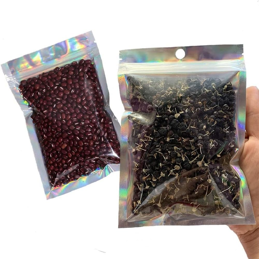 Holographic Foil Pouch Bags Flat Ziplock Bag Permotary Resealable Smell Proof Bags Colorful Aluminum Foil Bags Rainbow Mylar Bags for Food Storage Party Favor Trip (4"X 6", 50Pcs) image number 6