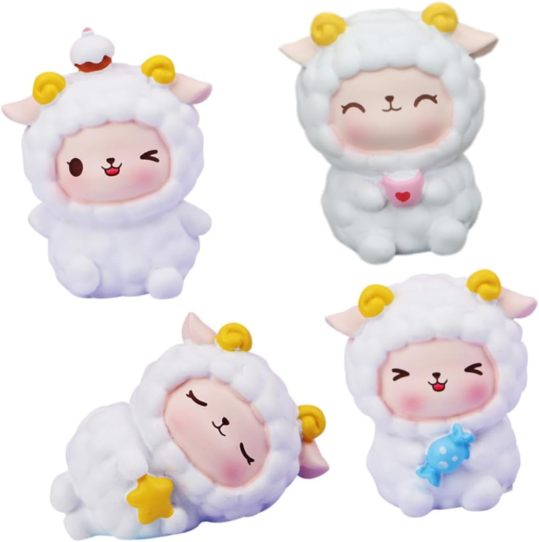 Sosoport 4Pcs Mini Resin Sheep Ornaments Decorative Animals for Car Living Room Office Sheep Cake Decorations Set image number 3