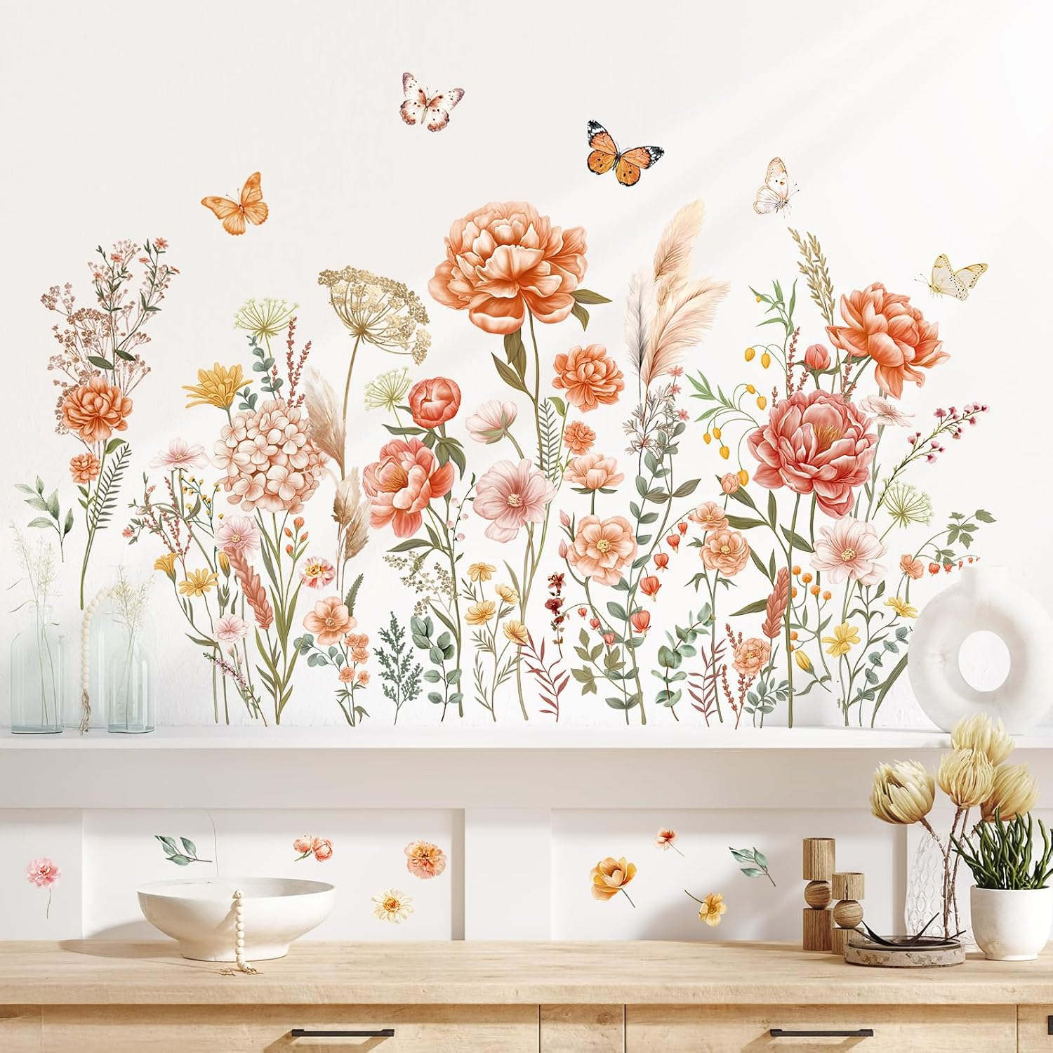DECOWALL SG2-2507 Boho Large Flowers Wall Stickers Peel and Stick Removable Floral Decals Nursery Bedroom Garden Decor Blossom image number 3