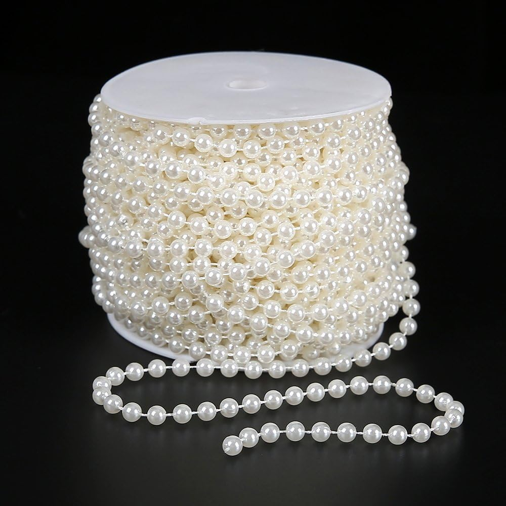 FQTANJU 33Ft Ivory Pearl Bead Garland - 8Mm round ABS Craft Beads