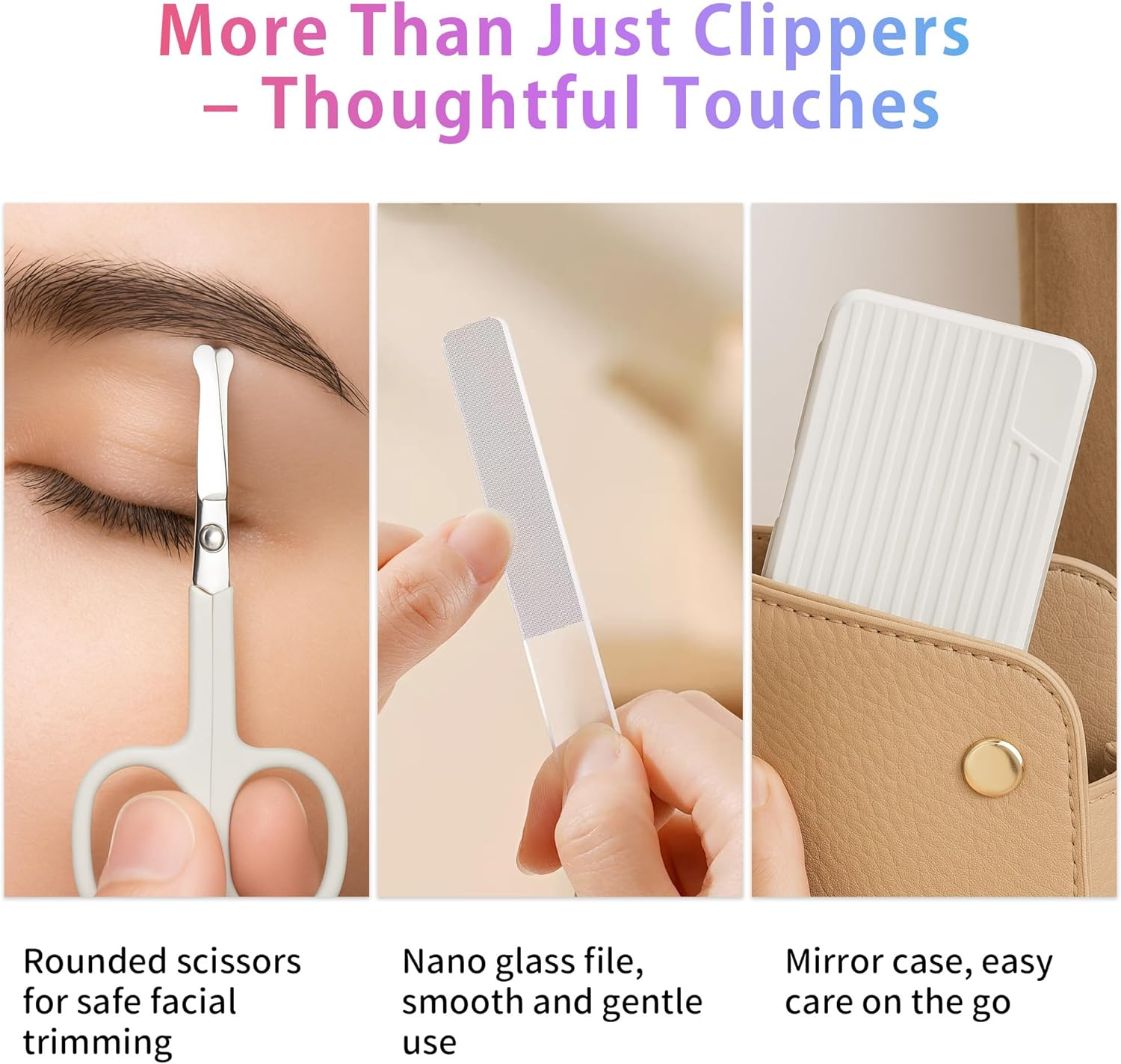 Sun&Beam Nails Nail Clippers Glass Nail File Scissors Mirror Ear Pick 6-Pcs Set Nail Care Set for Hands and Feet Anti-Splash Anti-Slip Portable with Storage Box White