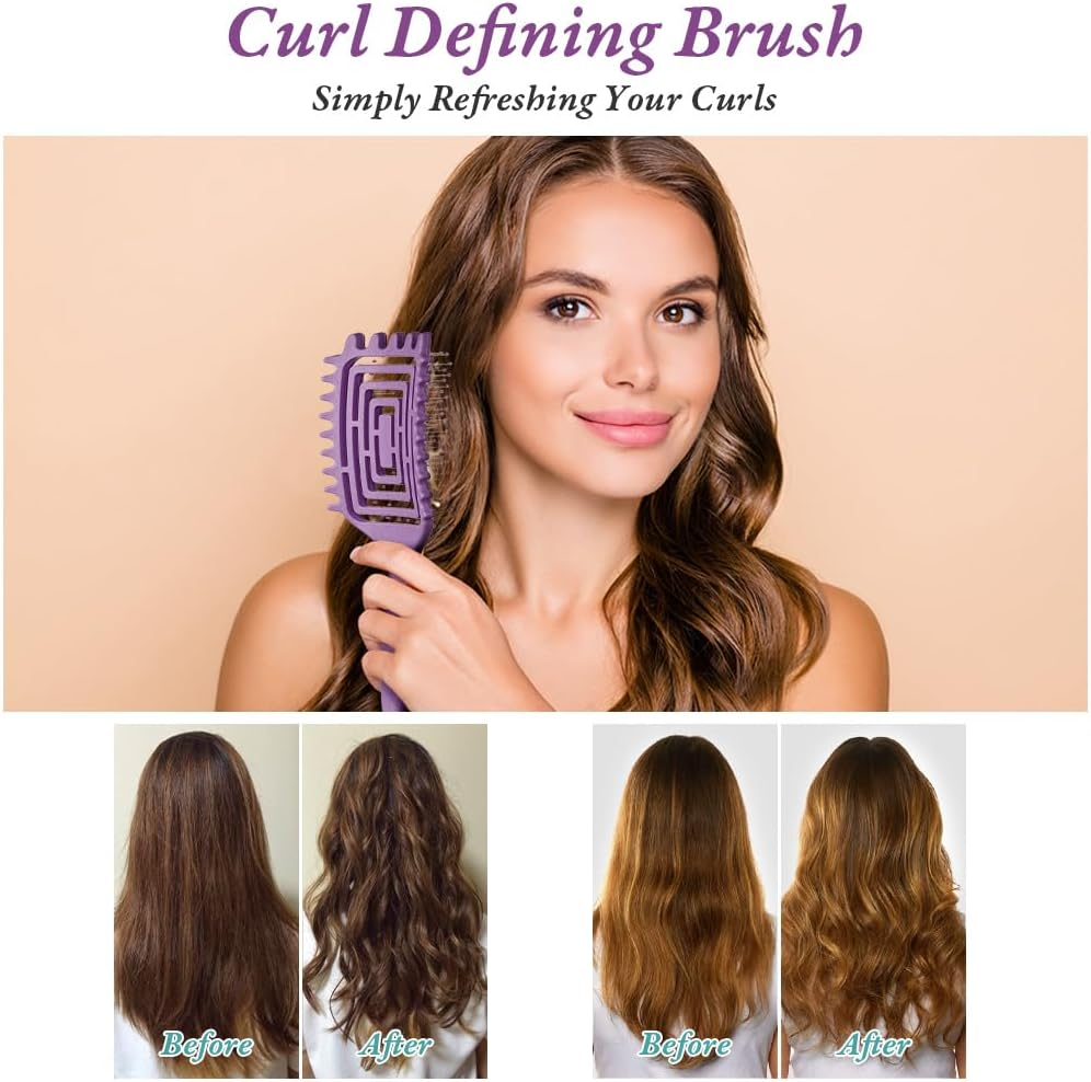 LOPHE Curl Hair Brush, Curl Detangler Brush, Hair Brush, Curl Styling, Curling Brush, Boar Bristle Hair Brush, Hair Brush for Detangling for Women (Purple) image number 4
