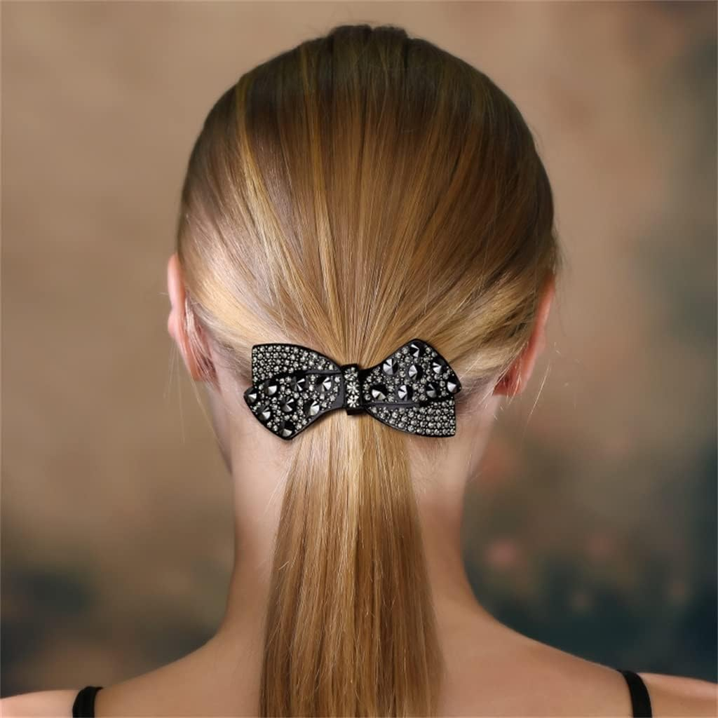 Crystal Hair Accessories,Clips Hairpins,Clip Plate,Black Diamond Series Bow Black Diamond Hairpin Elegant Horizontal Clip Female Hair Accessories on the Back of the Head (Color : A, Size : 8.8 * 4Cm) image number 4