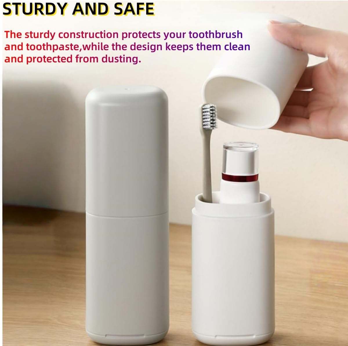 Portable Toothbrush and Toothpaste Travel Case, Plastic Storage Container with Cover, Grey image number 3