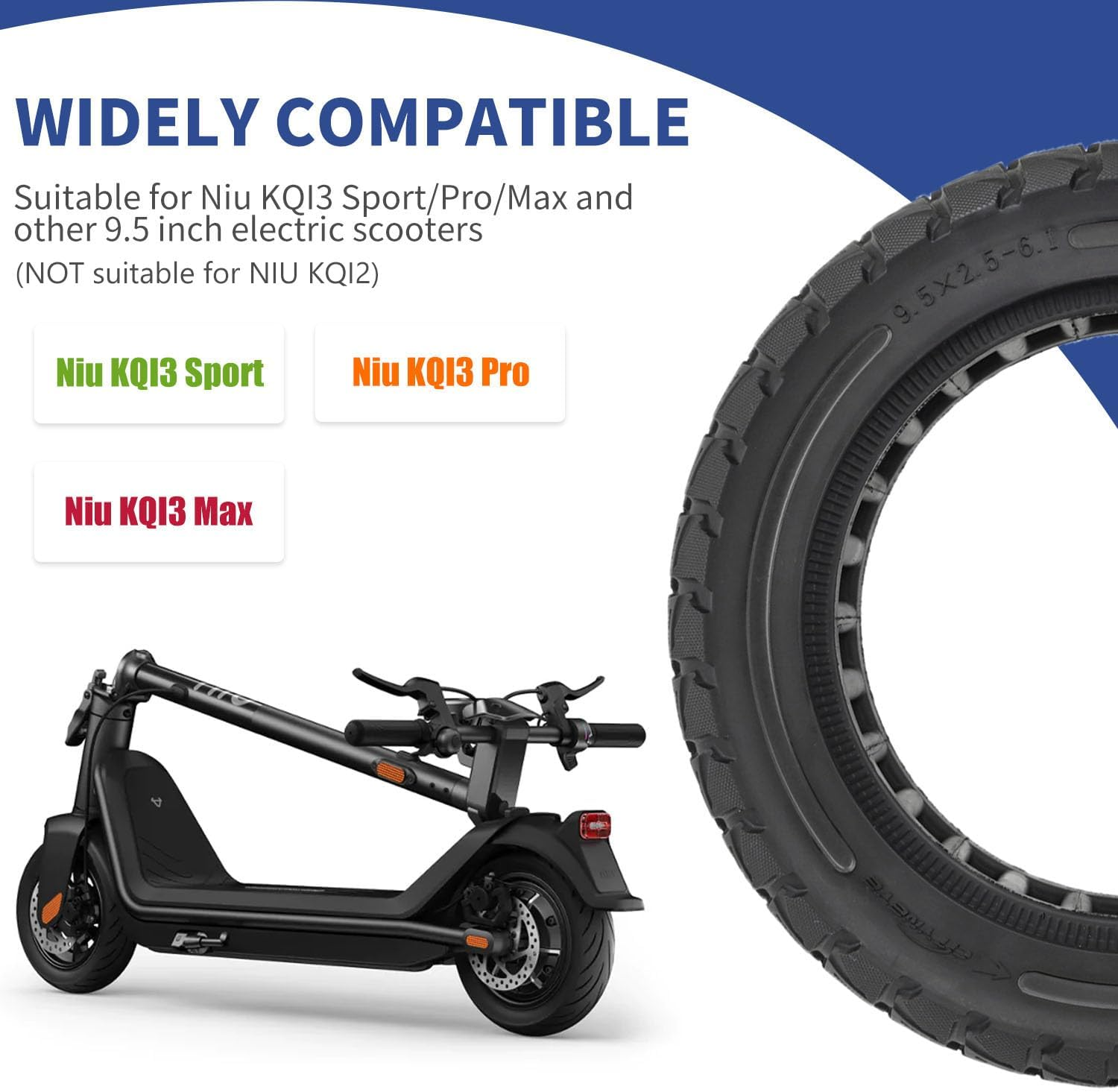 Prodrocam 9.5 Inch Solid Tyres for NIU Kqi3 Electric Scooter, 9.5 X 2.5-6.1, Solid Rubber, Honeycomb, Black (Pack of 2) image number 4