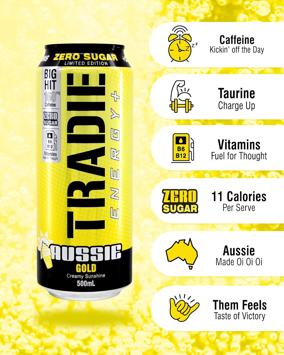 TRADIE Aussie Gold Sugar Free Energy Drink 12 X 500Ml image number 1