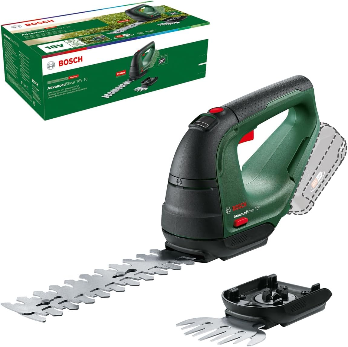 Bosch Home & Garden 18V Cordless Shrub & Grass Shear Kit without Battery, 1 X Grass Blade, 1 X Shrub Blade, Cuts up to 85 M&sup2; per Battery Charge (Advancedshear 18V-10). Made in Europe image number 5
