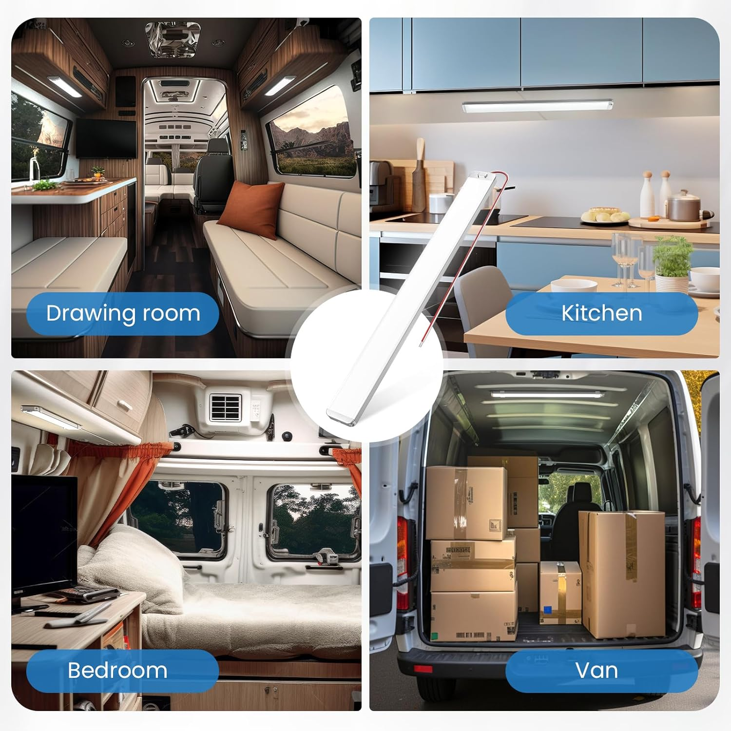 228 Leds 12 V LED Lamp Motorhome 42 Cm/16.53 Inch 10 W 1500 Lm Super Bright LED Strip 12 V 6000 K Cool White Ceiling Lamp with Switch for Car Van Bus Caravan Boat Kitchen Truck Universal image number 1