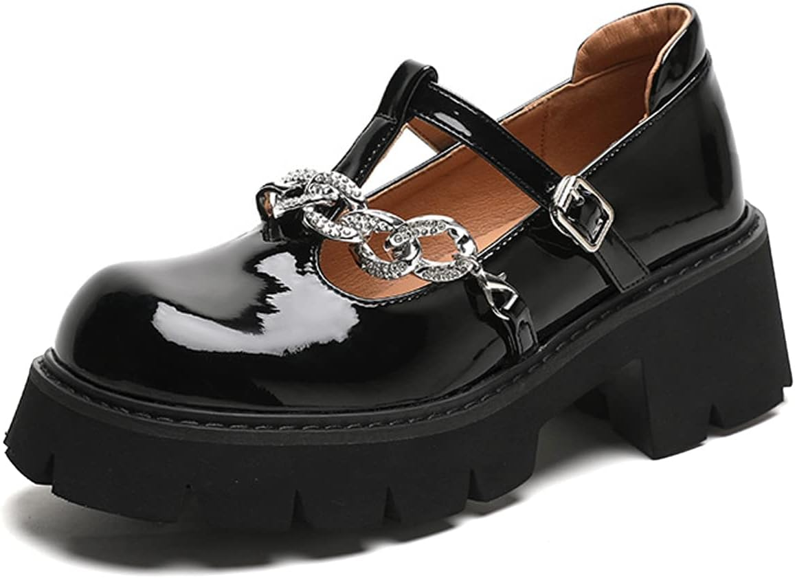 Galindopia Women Fashion Platform Loafers Lug Sole Slip on Square Toe Mary Jane