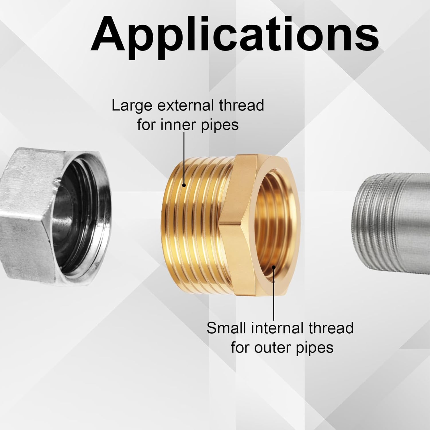 9Pcs Brass Reducer Hex Bushing, 1/4" NPT Male to 1/8" NPT Female Threaded Pipe Fitting Reducer Adapter for Plumbing Hydraulic Gas Applications image number 2