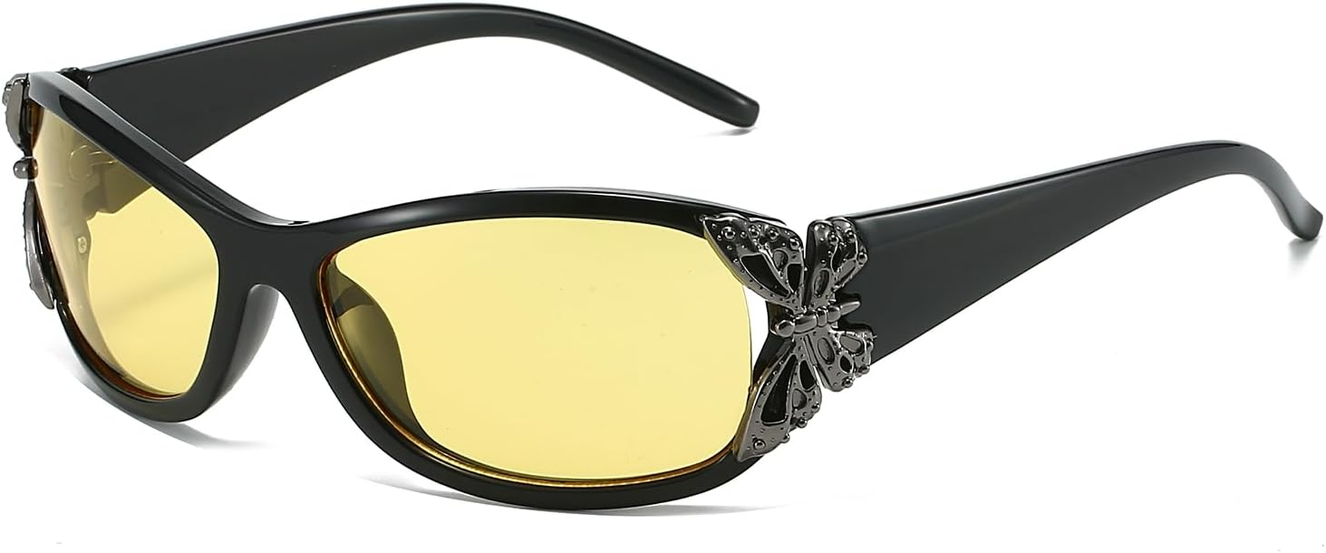 LJCZKA Wrap around Y2K Sunglasses for Women Oversized Butterfly Glittering Sun Glasses Vintage Shield Shades UV400 Protection