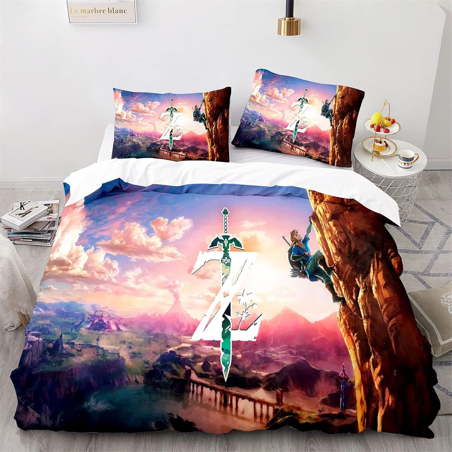 The Legend of Zelda Bedding Duvet Cover Single Size 3 Pieces Lightweight Bedding Set 3D Game Quilt Cover with Zipper Closure