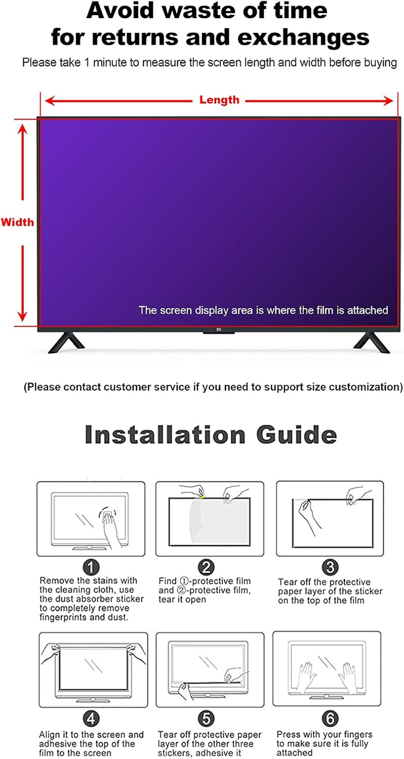 43" 50" 55" 65" TV Screen Protector, Frosted anti Glare/Anti Blue Light/Dustproof Filter Film, Protect Your Eyes for LCD, LED, 4K OLED & QLED HDTV Displays,42" 917 * 516 image number 6