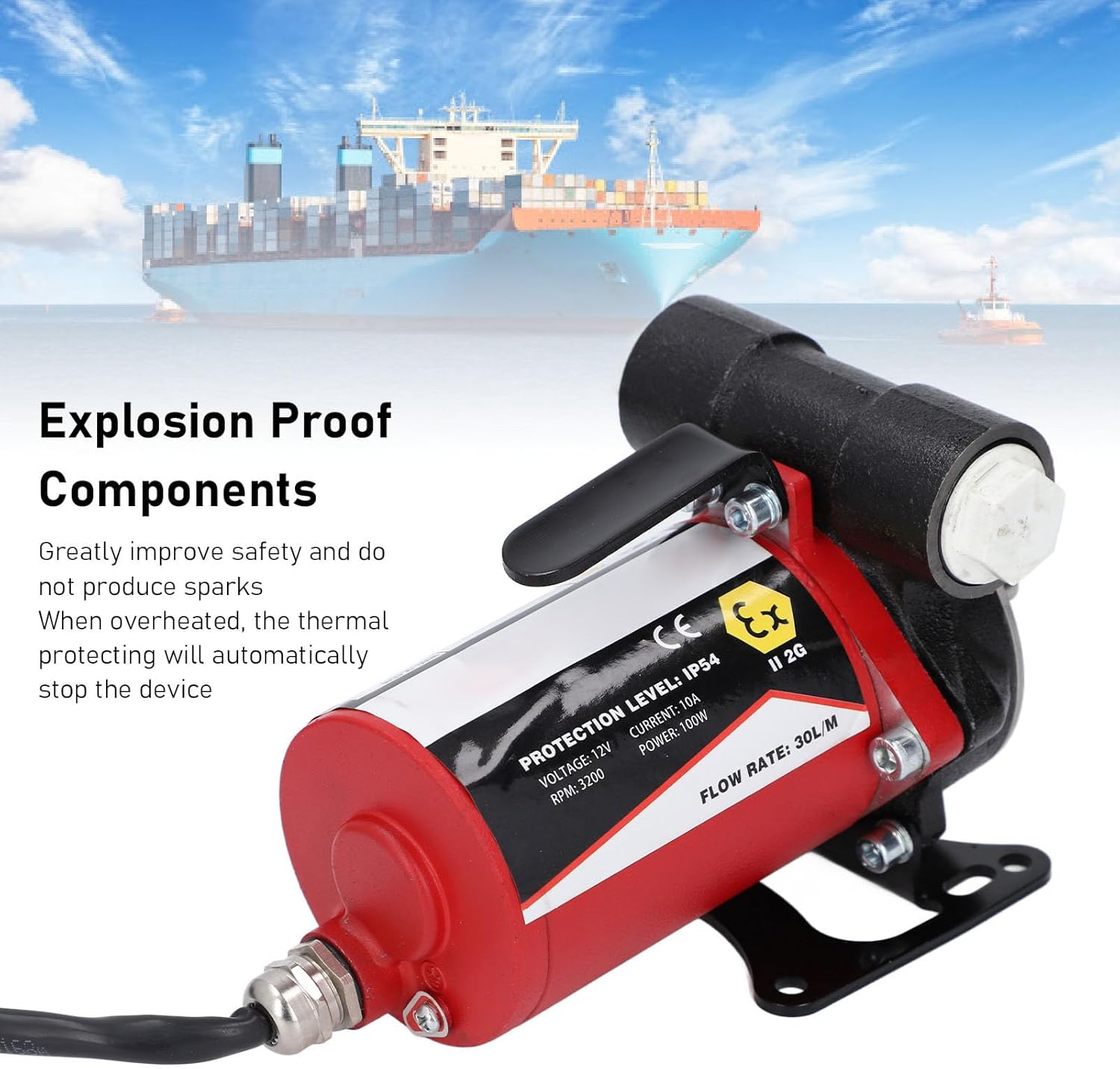 Bewinner 12V Fuel Pump - Explosion Proof Quiet Self Priming Oil Transfer Pump, 12V Gasoline Pump with Switch for Kerosene image number 1