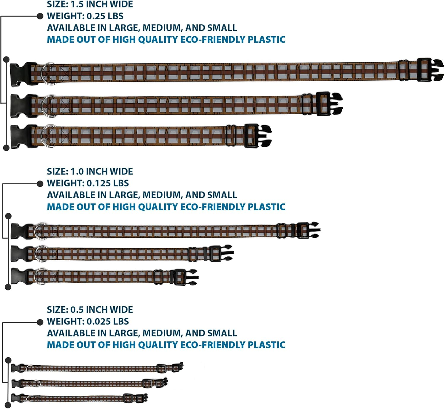 Dog Collar Plastic Clip Star Wars Chewbacca Bandolier Bounding Browns Gray 9 to 15 Inches 0.5 Inch Wide image number 6