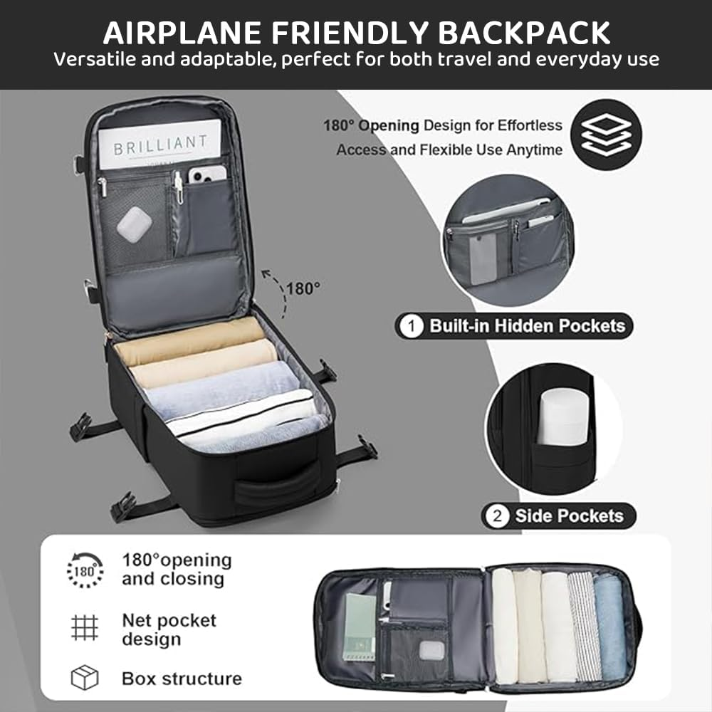 Expandable Travel Backpack for Men Women, Carry on Backpack Airplane Approved 15.6" Laptop Backpack with USB Charging Port image number 1