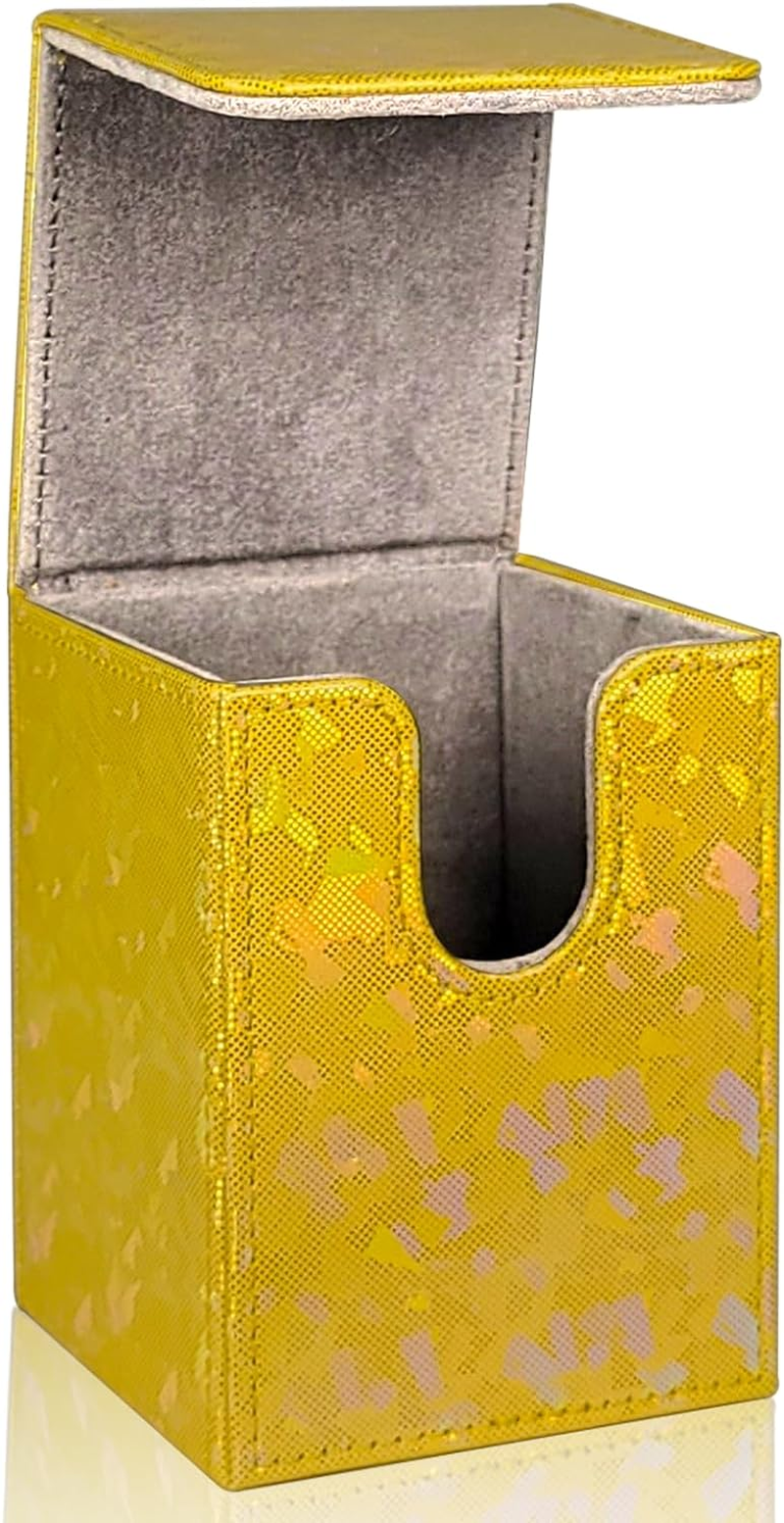 Dmoicols Sparkly Card Deck Box Holds 100+ Single Sleeved Cards,Leather Card Storage Case,Mtg Commander Deck Box with 2 Dividers Fit TCG CCG Magic Cards Vertical (Sparkly Yellow Piece) image number 3