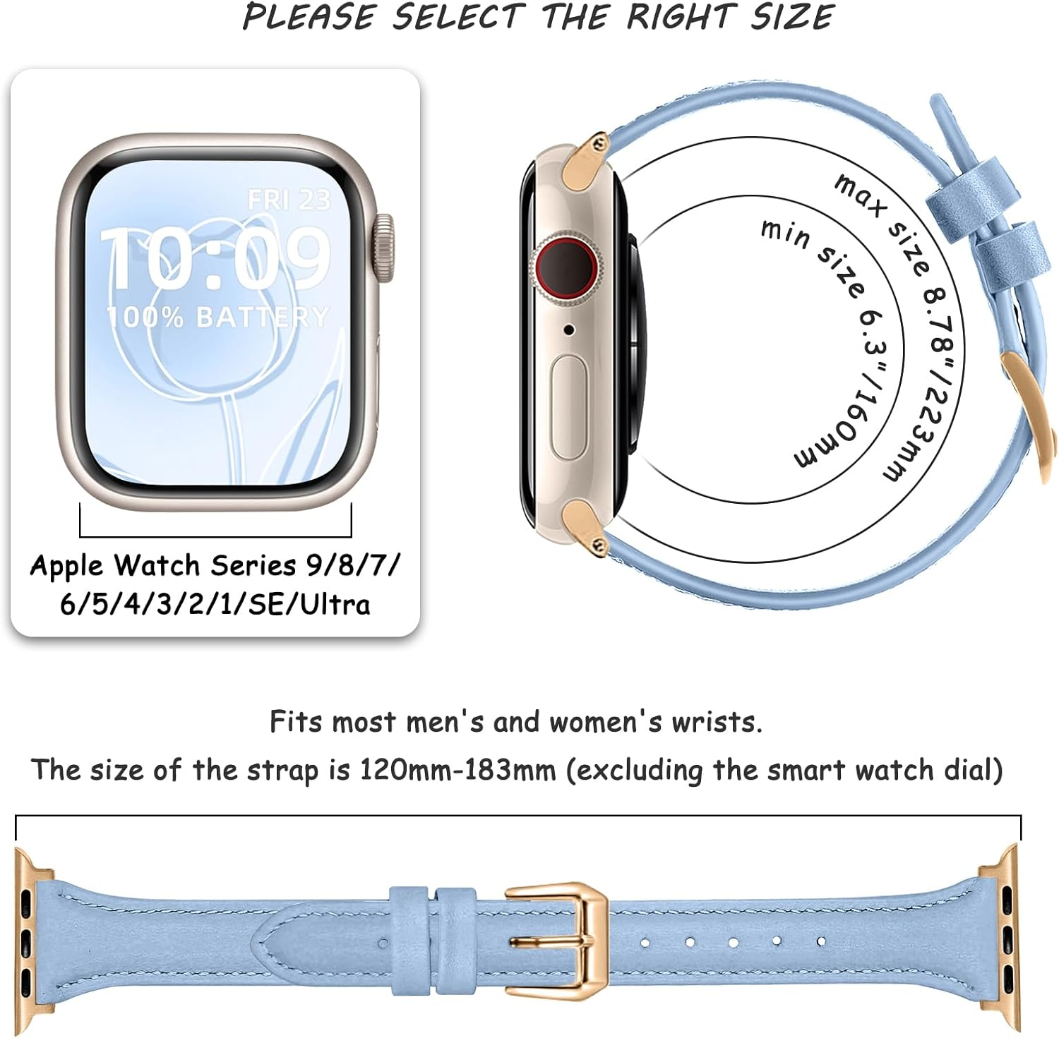 Wopail Women'S Leather Strap for Apple Watch Series 9/8/7/6/5/4/3/2/1/SE 2/SE, Replacement Strap, Slim, Lightweight Straps for 41 Mm, 40 Mm, 38 Mm image number 2