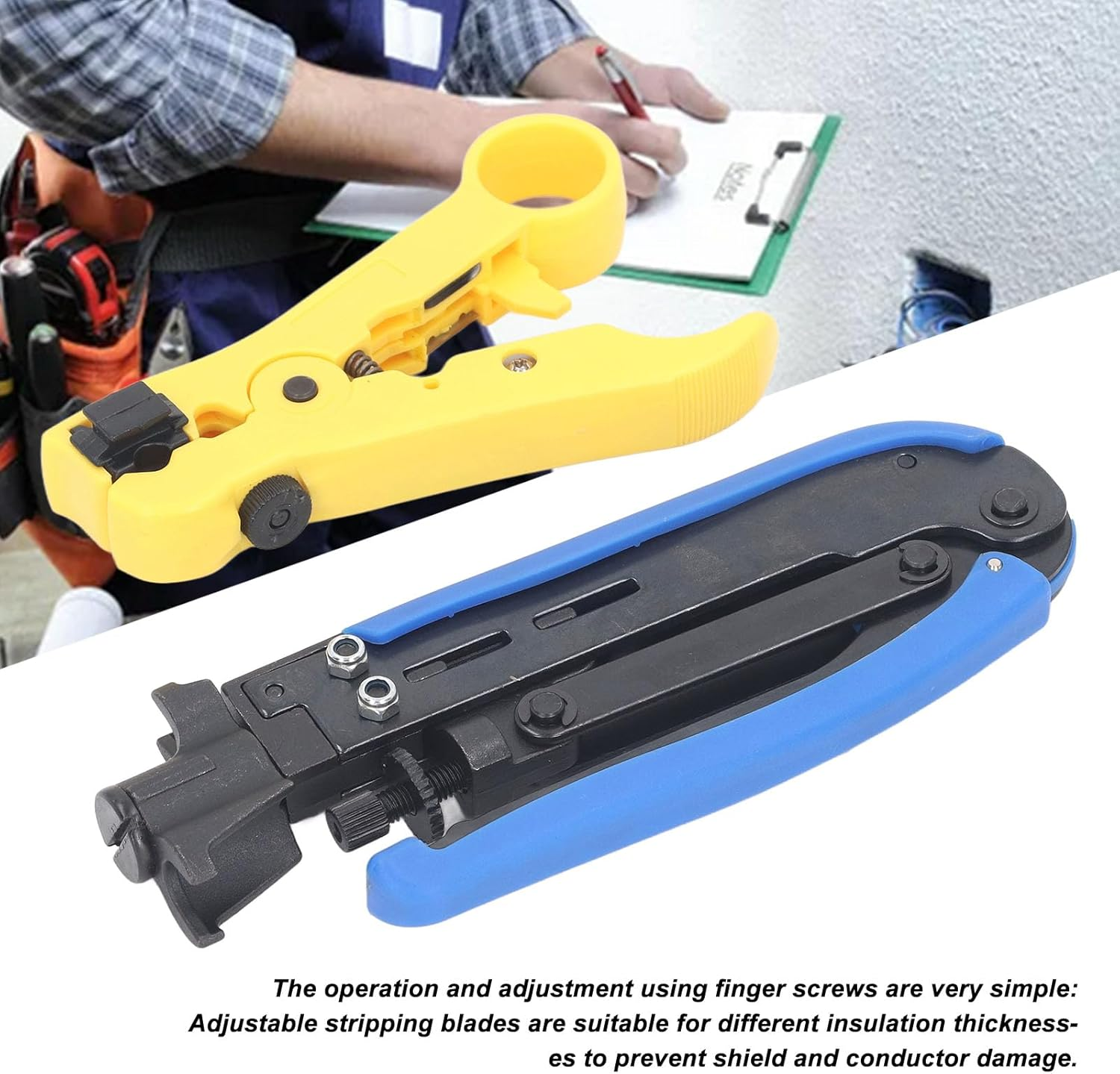 Coax Crimper Tool Kit, Adjustable Coaxial Cable Crimper Stripper with RG6 Connectors, Suitable for RG6, RG59, RG11, 75 5 7 Metric Imperial F Connectors, Indoor Use image number 2