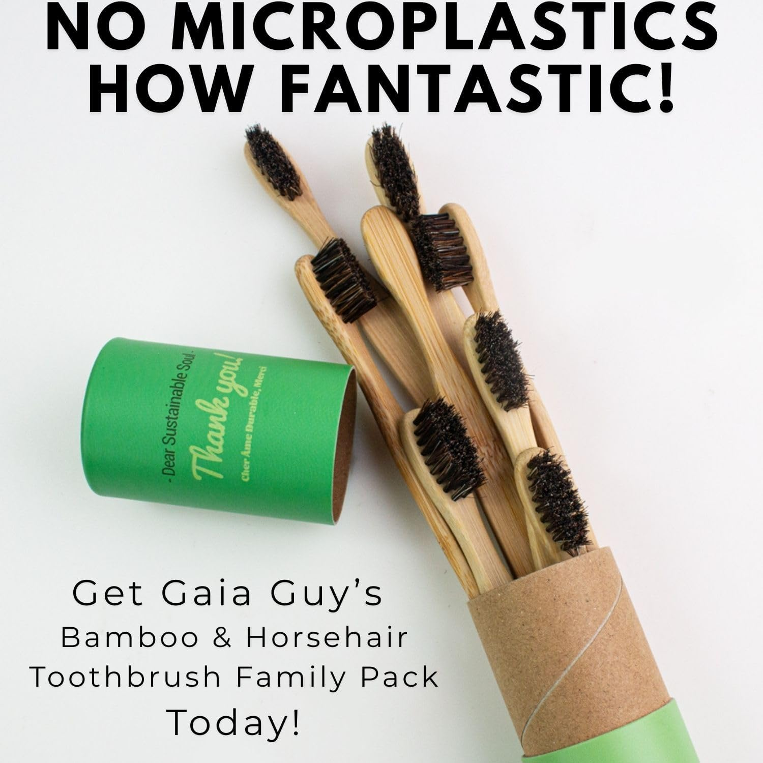 Gaia Guy Natural Bristle Bamboo Toothbrush Family Pack (NO Nylon - Horsehair ONLY) - Totally Compostable & Biodegradable Horse Hair Bristle and Bamboo Toothbrushes - Zero Waste - 4 Kids and 4 Adults image number 4