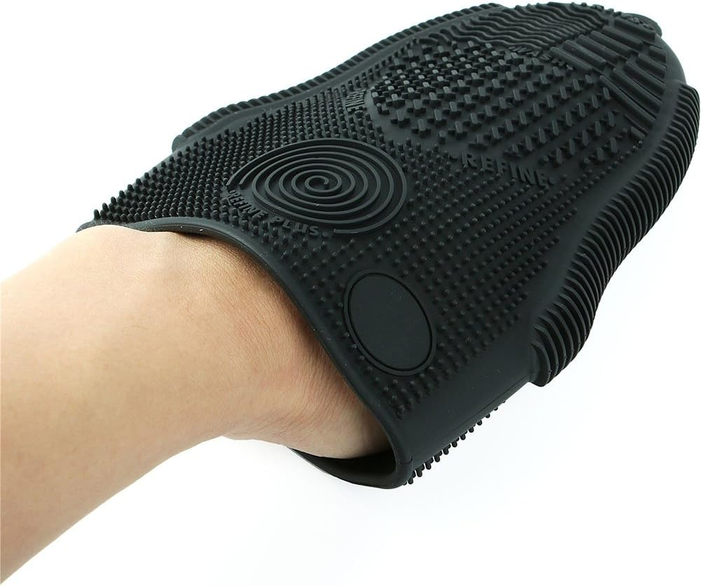 Scivokaval Makeup Brush Cleaner Mat Mitt Glove Silicone Cosmetic Cleaning Scrubber Tool for Face Brushes and Eye Brush Washing Pad Black - Black image number 5