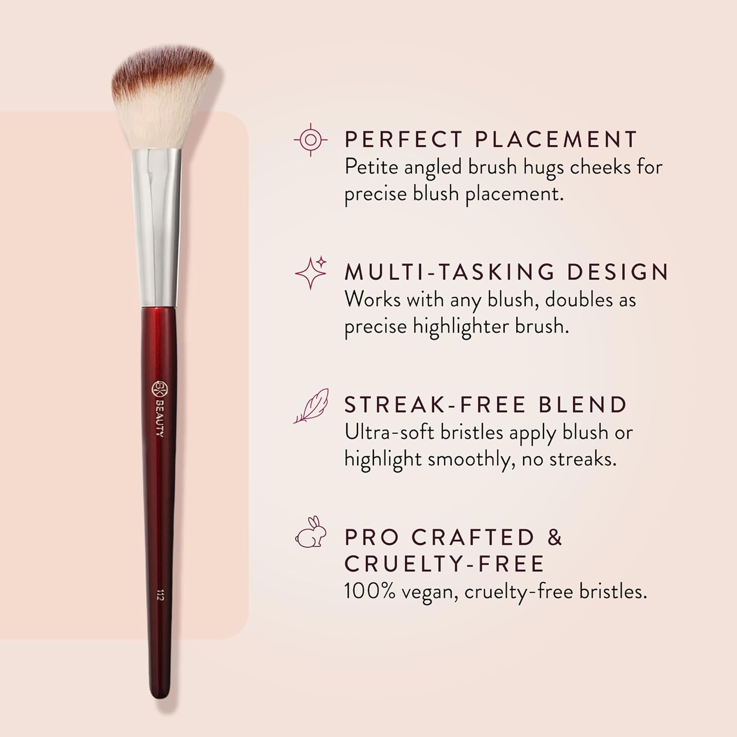 BK BEAUTY 112 SMALL ANGLED FACE BRUSH &ndash; Precise Angled Blush Brush for Soft, Natural Blend, Ideal for Blush on Smaller Faces & Highlighting image number 4