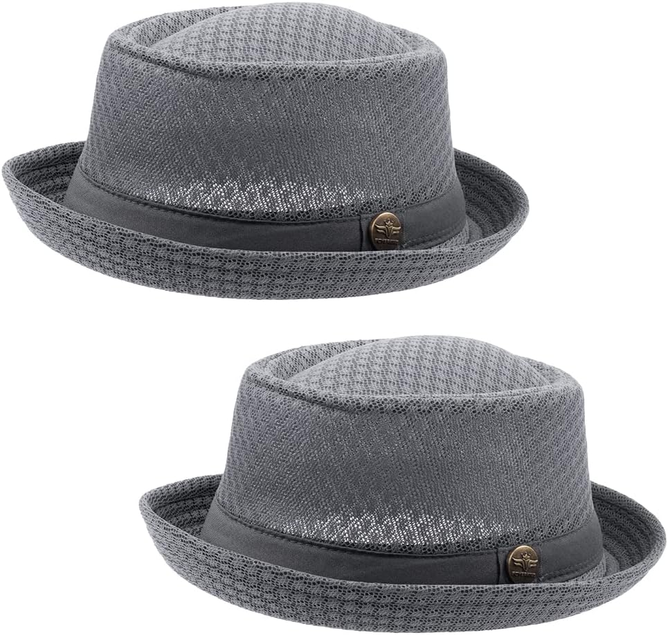 2/6 Pcs Women Ladies Mesh Pork Pie Straw Hat Summer 1920S Costume Party Cap Fedora Dad Bowler Flat Top Men