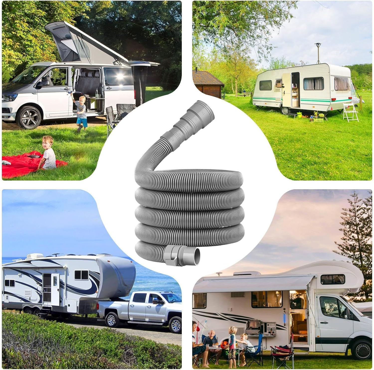 Rv Sewer Hose | Leakproof Caravan Drain Pipe,Hose Foldable Adjustable Pipe for Repair Holiday Outdoor Vacation Travel Vehicle Beach Camping - 2M image number 4