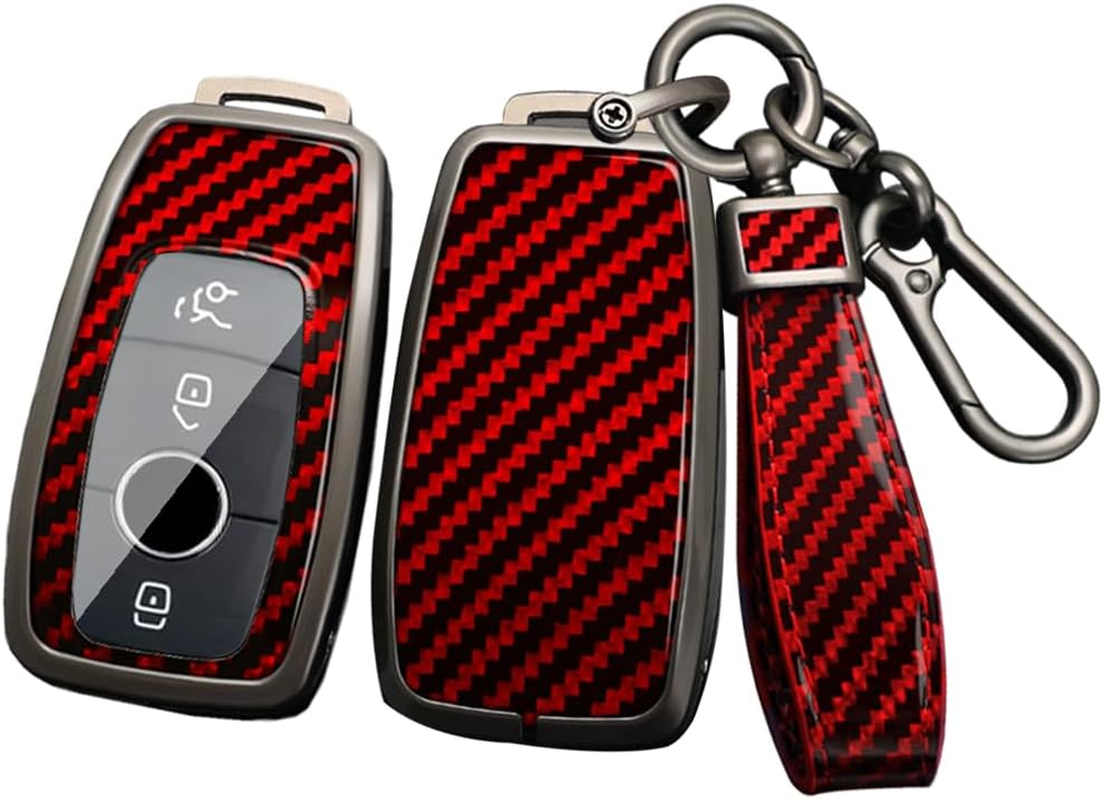 Ontto Alloy Car Key Fob Cover Fit for Mercedes Benz a C E S G Class GLC CLE CLA GLB GLS W177 W205 W213 W222 X167 AMG Key Case Keyring PVC Key Shell Holder Keychian Accessories 3/4 Buttons Black