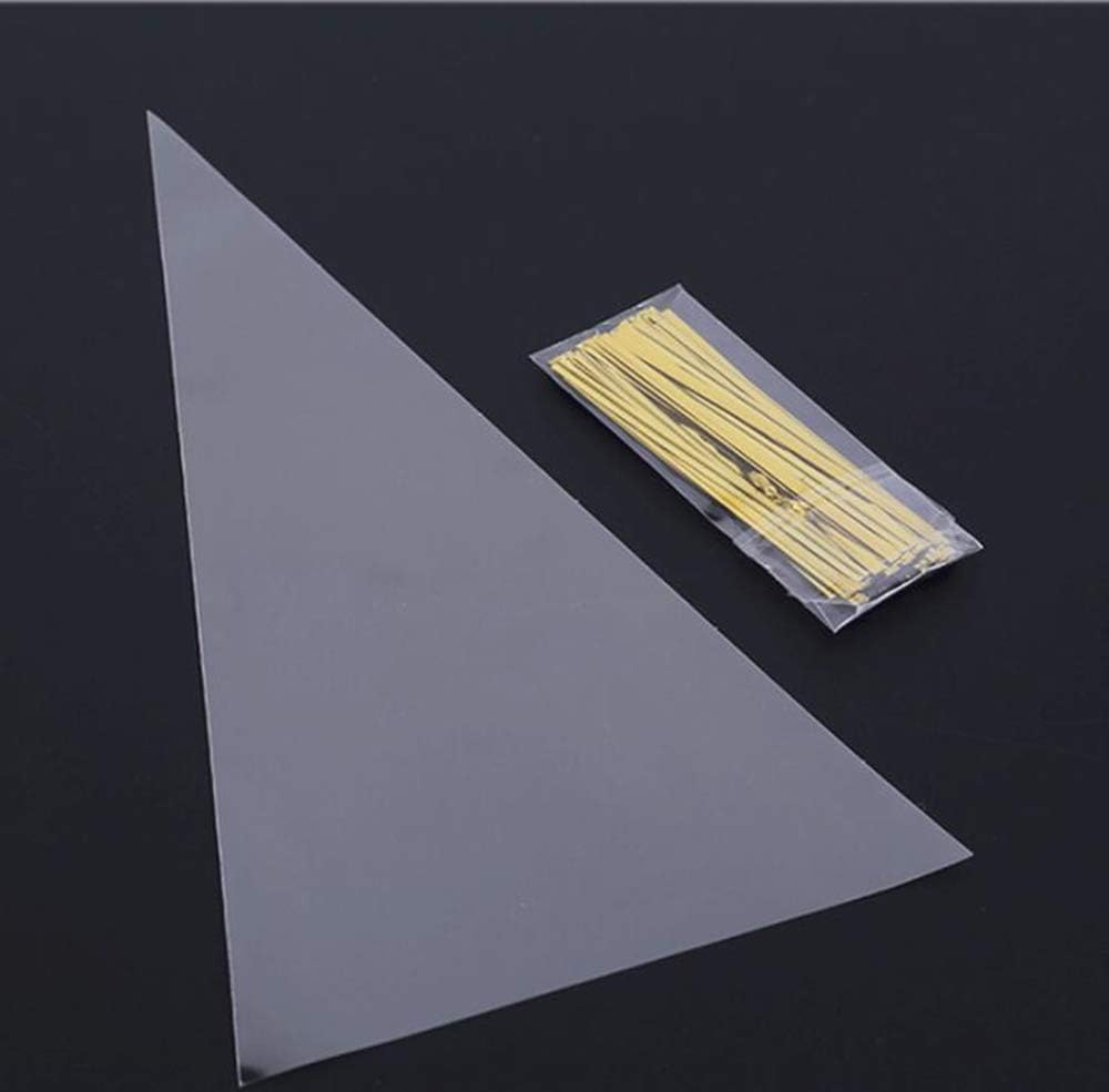 Ozchillon 100 Pieces 18X37Cm Clear Cone Shaped Treat Bags Cellophane Triangle Candy Bags for Lollies Popcorn Handmade Cookies Candy Crafts (Golden Ties, 18X37Cm) image number 4
