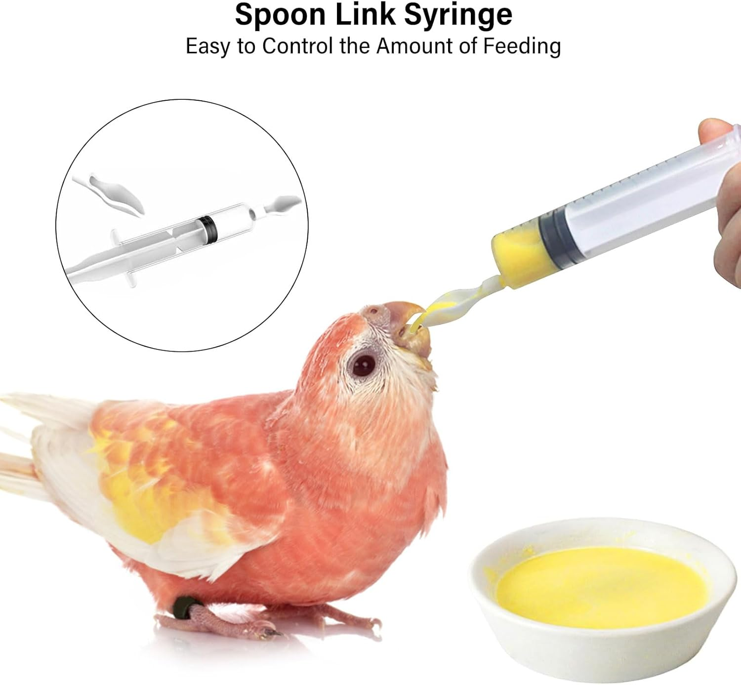 Feeding Syringe for Baby Bird, Syringe, 60Ml Spoon, 8Cm and 12Cm Hose Set for Sick Birds, Reusable Syringe Feeder for Small Animal image number 2