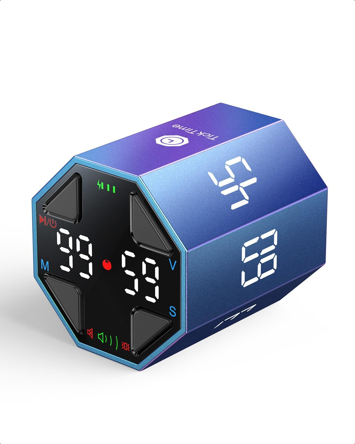 Ticktime Pomodoro Timer Cube, Custom Pomodoro, Pause & Resume, Silent, Vibrate & Adjustable Sound Alert, for ADHD, Task, Work, Study, 3/5/10/15/30/45/60Min & Custom Countdown, Blue image number 1