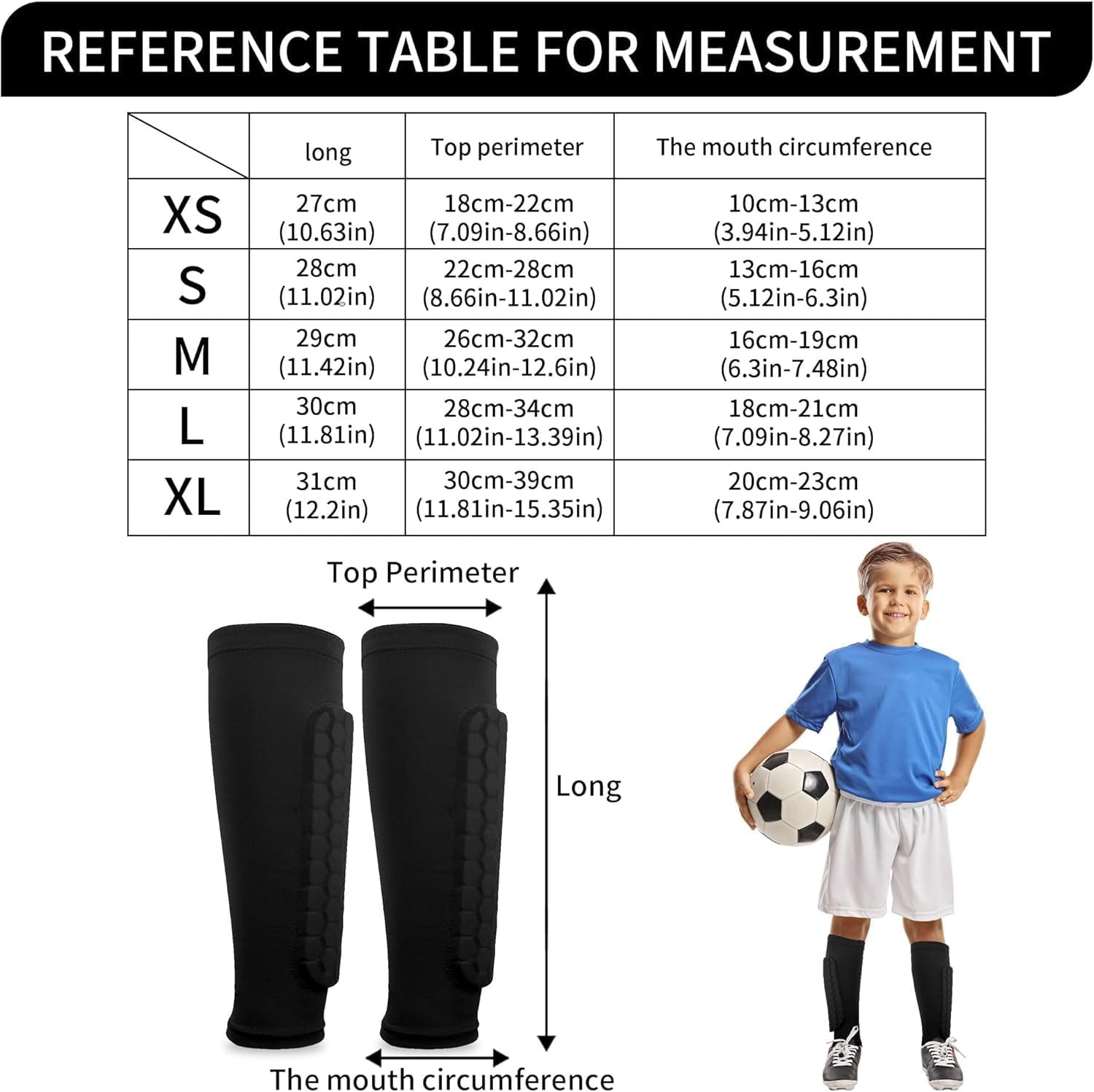Honeycomb Compression Sleeve Shin Guards, Soccer Football Protective Pads, Calf Support, 1 Pair - Black, M image number 5