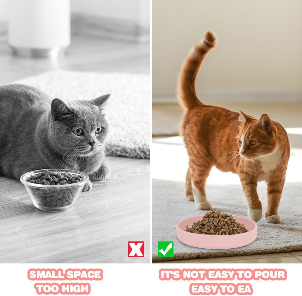 RANJIMA Feeding Bowl for Cats, 3 Silicone Feeding Bowls, Drinking Bowl, Oval, Silicone Bowl, Wide for Dry Food and Wet Food, Pink image number 3