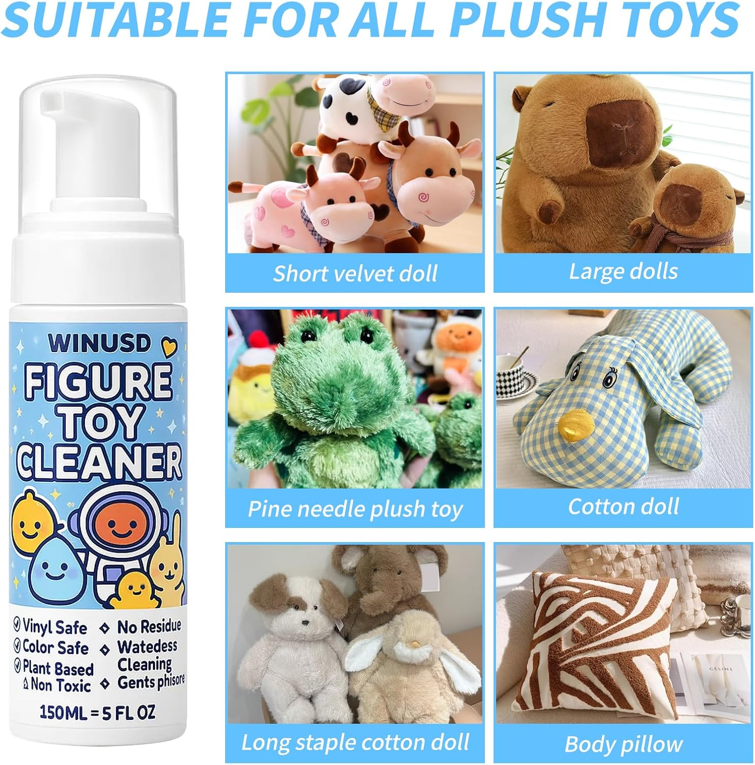 Figure & Plush Toy Cleaner - 5Oz Foam Spray for Stuffed Animals & Soft Dolls with Brush & Cloth | No Rinse, Zero Residue, Color-Safe| Safe for Delicate Fabrics & Pets, for Plush Lovers image number 5