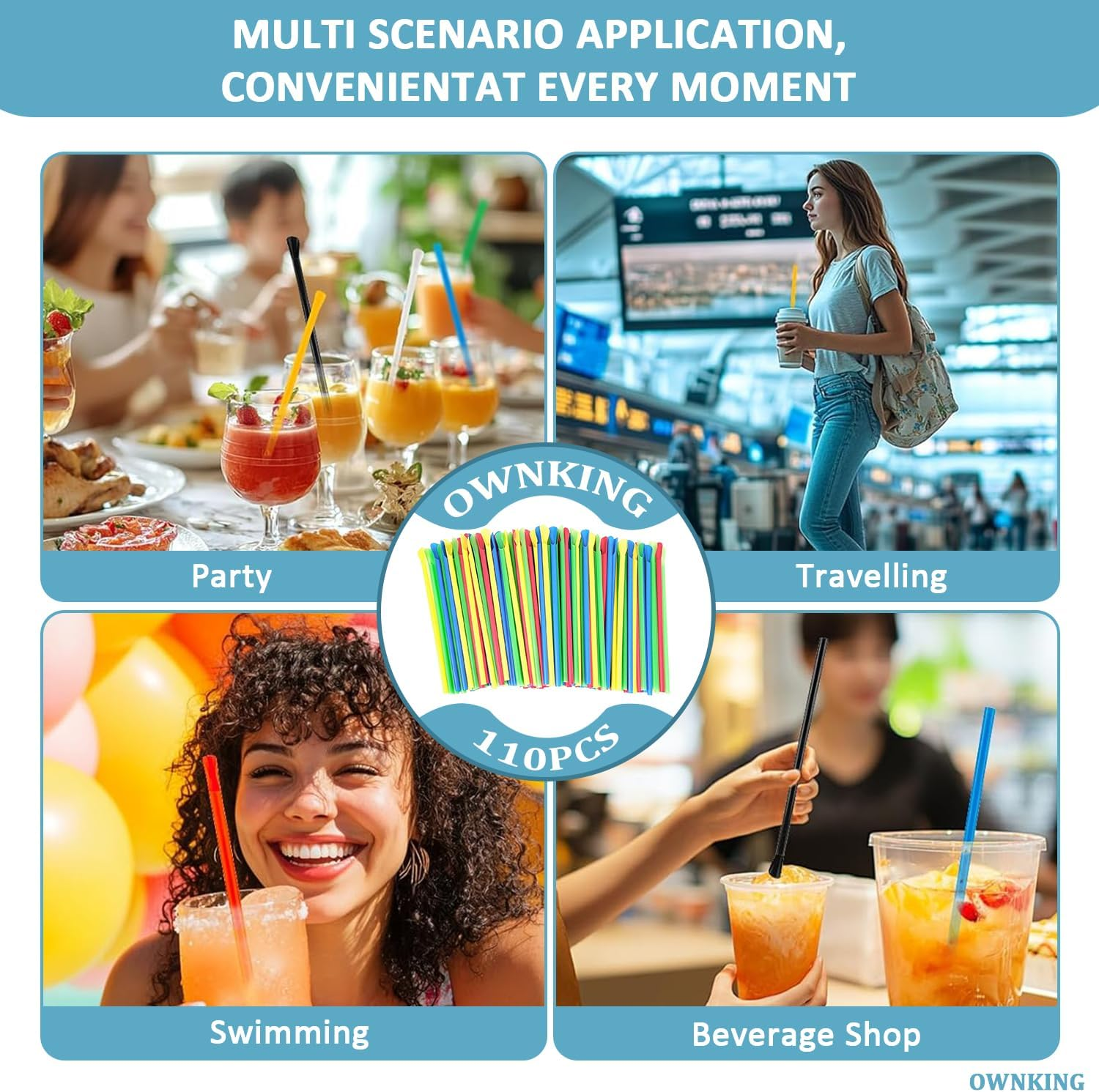 110 Pcs Spoon Straw, Plastic Straws with Spoons, Thickened and Hardened Food Grade Reusable Plastic Straws for Smoothie, Ice Cream, Drinking, Party, Stirring Spoon, Multiple Colors image number 6