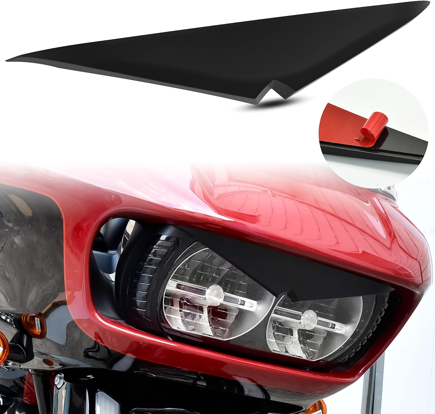 Headlight Eyebrows Sticker for 2015-Up Road Glide, Black Headlamp Eyebrow Eyelids Upper Tip Trim Decoration Cover Visor Decoration for Harley Davidson Road Glide 2015-Later Accessories image number 6