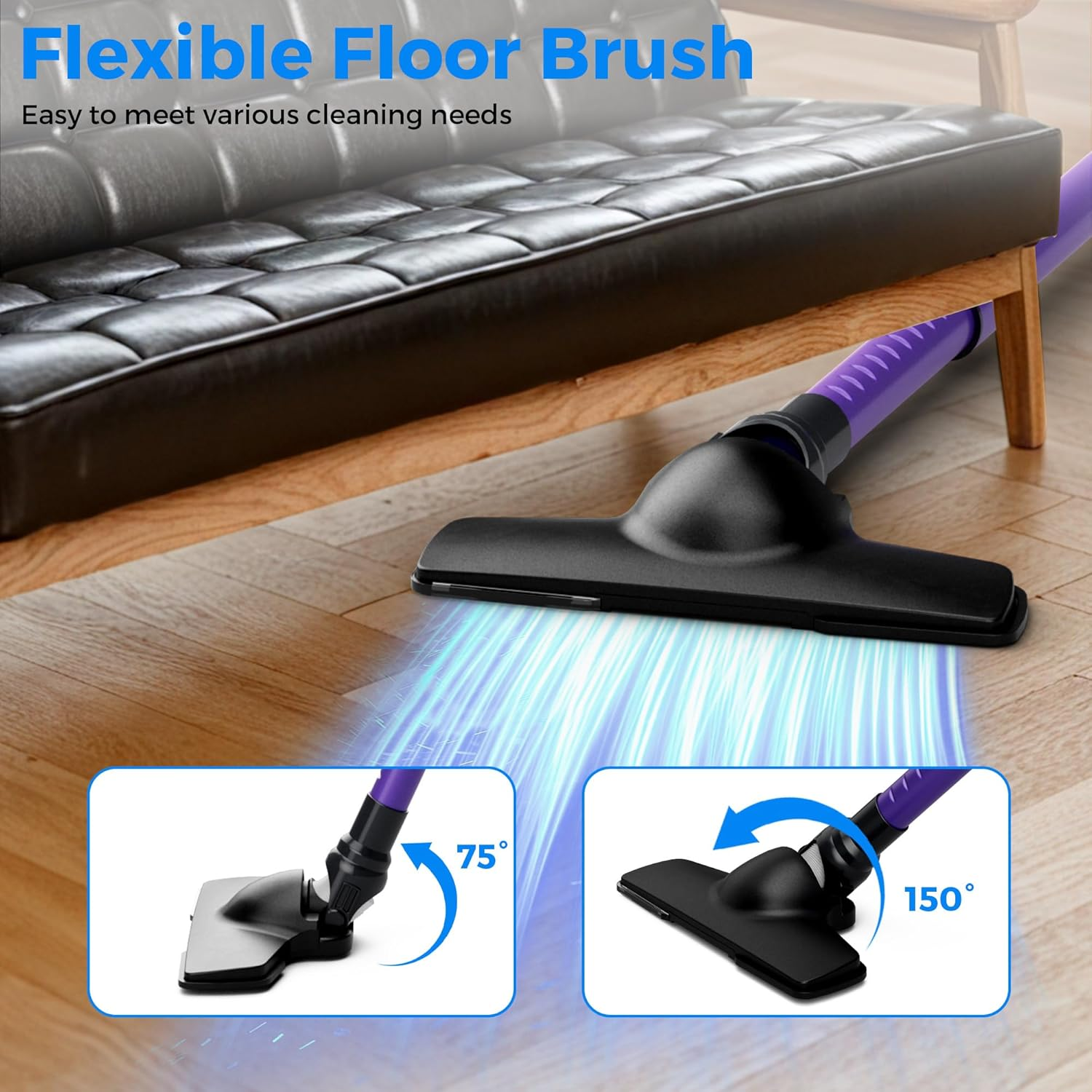 ADVWIN Powerful Corded Vacuum Cleaner &ndash; 20Kpa Suction, 4-In-1 Lightweight Stick Vacuum with Wall Mount, Extendable Upright Vacuums, 0.9L Dust Cup, 5M Cord, for Hard Floors, Corners & Pet Hair - Black image number 4