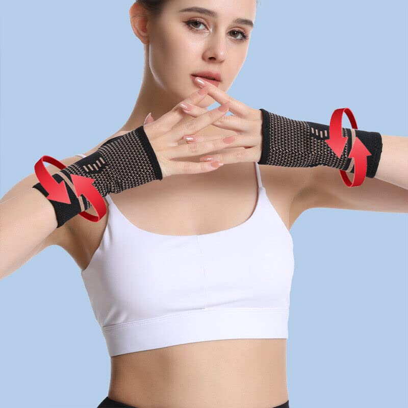 AIMALL Copper Wrist & Hand Compression Sleeve Support Arthritis Gloves Hand Palm Brace for Carpal Tunnel, Sports, Work - Breathable, Anti-Microbial, Adjustable Fit - Size S (6.3-7.5 Inches)