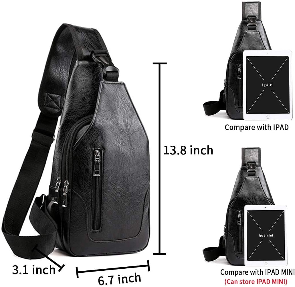 MAIABLEAU Men Sling Bag anti Theft Shoulder Bag Small Leather Crossbody Sling Backpack with USB Charge Port