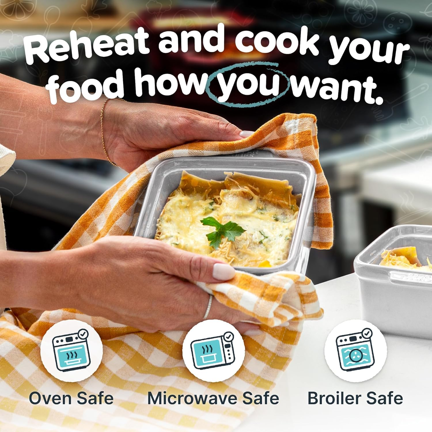 Souper Cubes Stoneware - 5" Square Baking Dish - Ceramic Baking Pan Set - Kitchen Essentials and Bakeware - Set of 2 - White image number 3