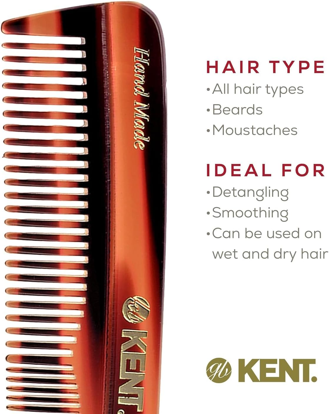 Kent R7T Small Double Tooth Hair Pocket Comb, Fine / Wide Tooth Comb for Hair, Beard and Mustache, Coarse / Fine Hair Grooming Comb for Men, Women and Kids. Saw Cut Hand Polished. Handmade in England image number 6